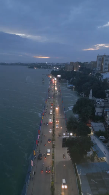 Vertical Aerial Evening View of Raja Bhoj Setu and Upper Lake Bhopal