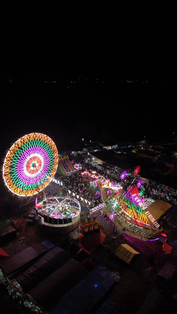 Vertical Aerial Night Shot of Khopoli Sajgaon Jatra Fair Maharashtra India