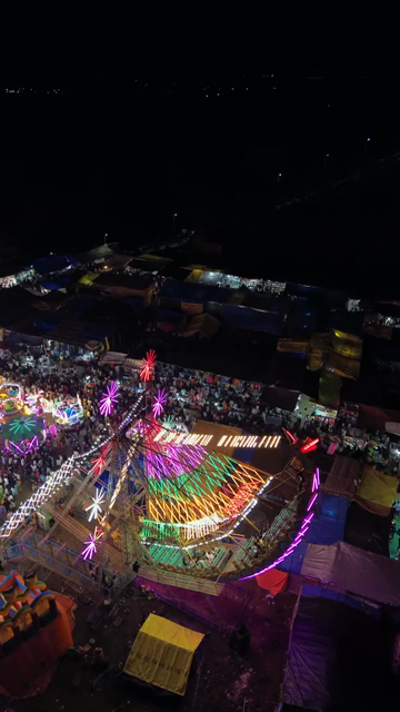 Vertical Aerial Night Shot of Khopoli Sajgaon Jatra Fair Maharashtra India