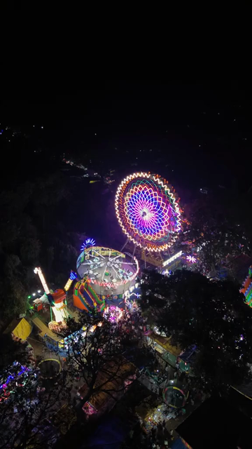 Vertical Aerial Night Shot of Khopoli Sajgaon Jatra Fair Maharashtra India