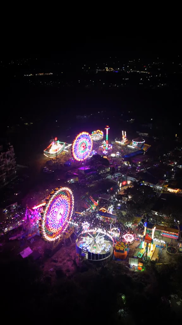 Vertical Aerial Night Shot of Khopoli Sajgaon Jatra Fair Maharashtra India