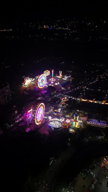 Vertical Aerial Night Shot of Khopoli Sajgaon Jatra Fair Maharashtra India