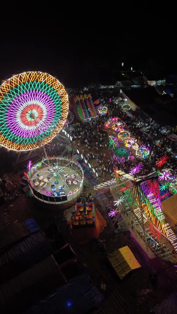 Vertical Aerial Night Shot of Khopoli Sajgaon Jatra Fair Maharashtra India