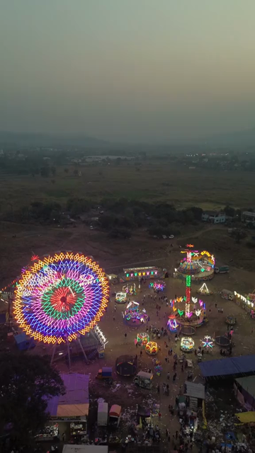 Vertical Aerial Night Shot of Khopoli Sajgaon Jatra Fair Maharashtra India