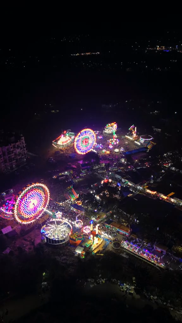 Vertical Aerial Night Shot of Khopoli Sajgaon Jatra Fair Maharashtra India