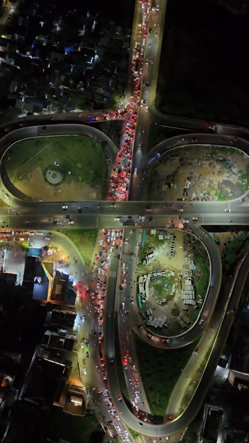 Vertical Aerial Night View of Anna Nagar Flyover Chennai India