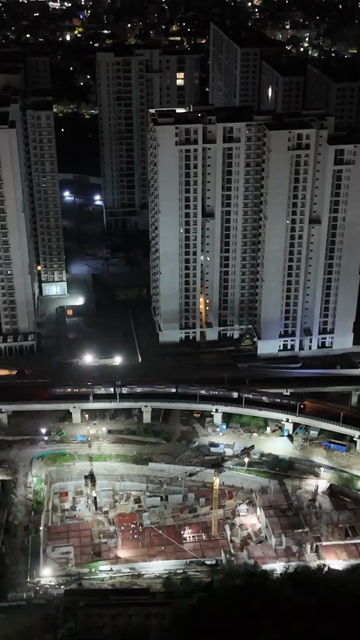 Vertical Aerial Night View of Chennai Metro in Chennai India