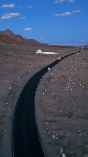 Vertical Aerial Night View of Desert Highway in Ladakh India