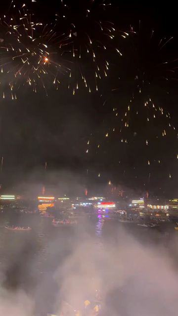 Vertical Aerial Night View of Dev Deepawali Festival at Varanasi Ghats India