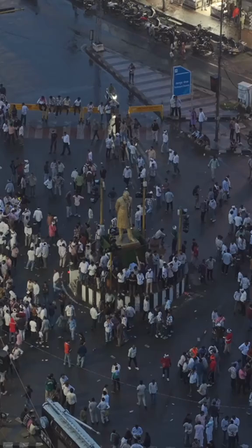 Vertical Aerial Night View of Farmers Protest at Board Office Square Bhopal Madhya Pradesh India