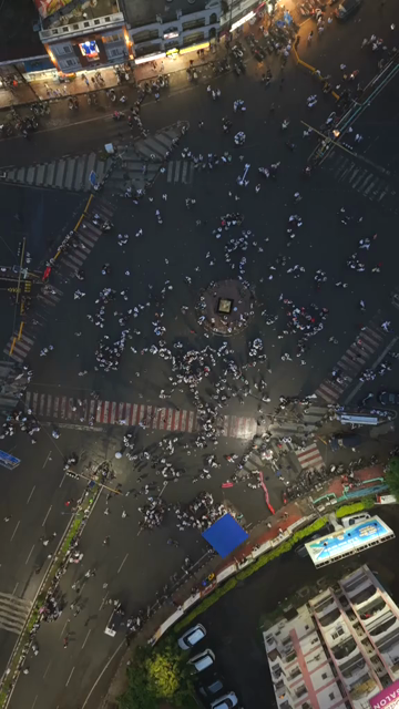 Vertical Aerial Night View of Farmers Protest at Board Office Square Bhopal Madhya Pradesh India
