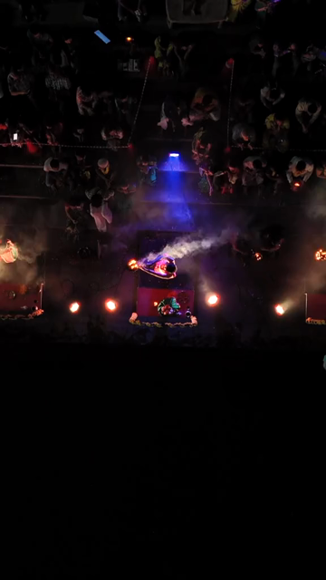 Vertical Aerial Night View of Godavari Aarti Ceremony in Nashik Maharashtra India