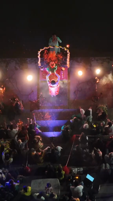 Vertical Aerial Night View of Godavari Aarti Ceremony in Nashik Maharashtra India