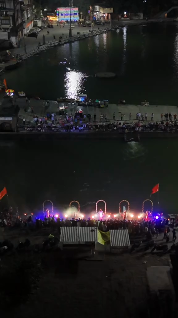Vertical Aerial Night View of Godavari Aarti Ceremony in Nashik Maharashtra India
