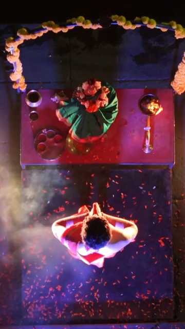 Vertical Aerial Night View of Godavari Aarti Ceremony in Nashik Maharashtra India