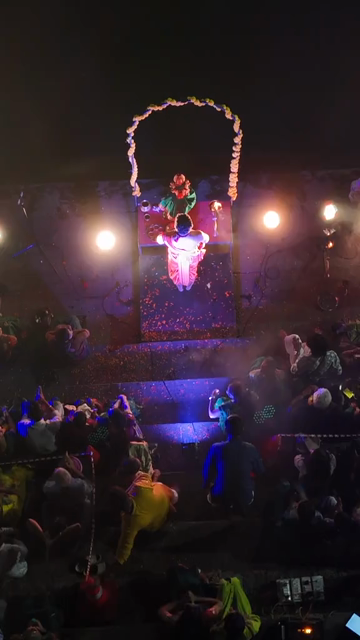 Vertical Aerial Night View of Godavari Aarti Ceremony in Nashik Maharashtra India