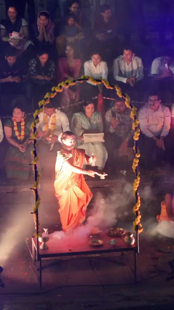 20th April 2026 : Vertical Aerial Night View of Godavari Aarti Ceremony in Nashik Maharashtra India