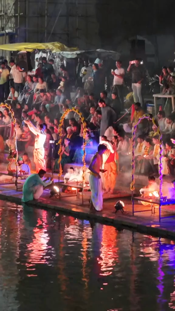 20th April 2026 : Vertical Aerial Night View of Godavari Aarti Ceremony in Nashik Maharashtra India
