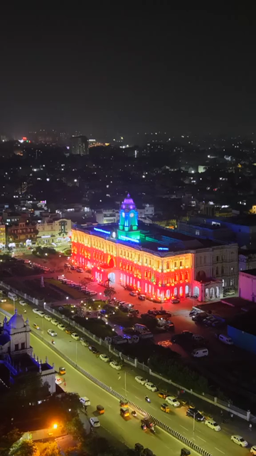 Vertical Aerial Night View of Greater Chennai Corporation Building India