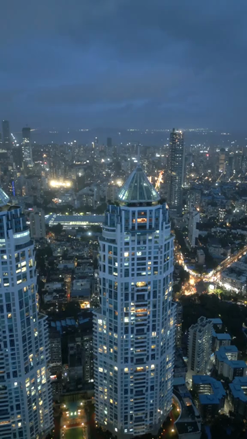 Vertical Aerial Night View of Imperial Towers and Mumbai Cityscape