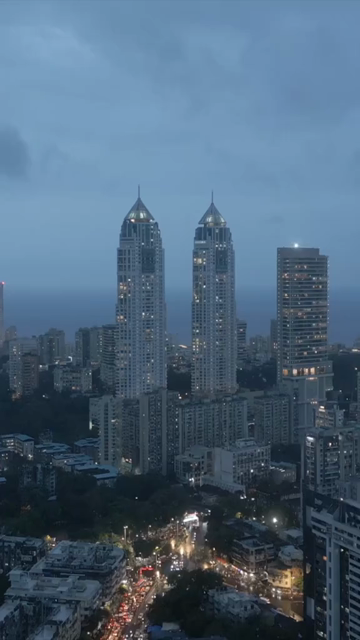 Vertical Aerial Night View of Imperial Towers and Mumbai Cityscape