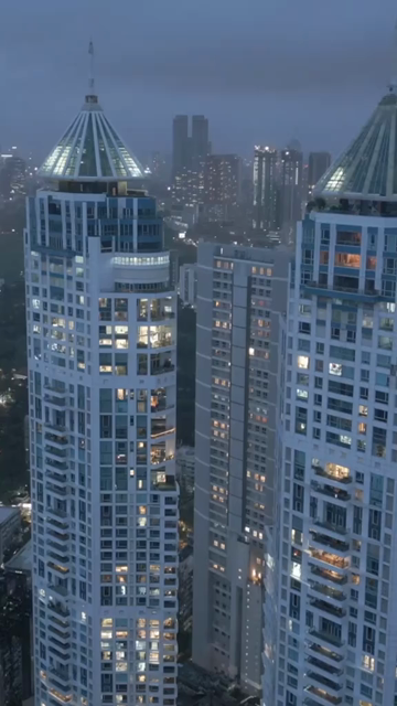 Vertical Aerial Night View of Imperial Towers and Mumbai Cityscape
