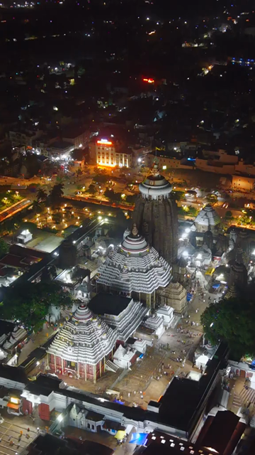 Vertical Aerial Night View of Jagannath Temple Puri Odisha India