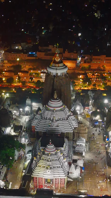 Vertical Aerial Night View of Jagannath Temple Puri Odisha India