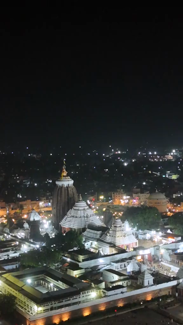 Vertical Aerial Night View of Jagannath Temple Puri Odisha India