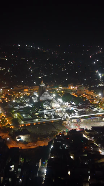 Vertical Aerial Night View of Jagannath Temple Puri Odisha India