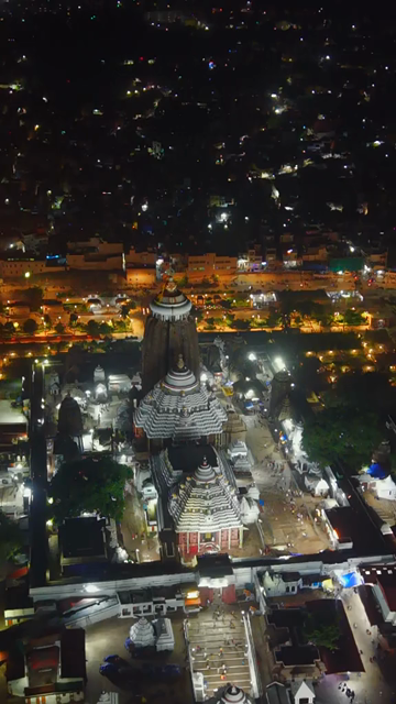 Vertical Aerial Night View of Jagannath Temple Puri Odisha India
