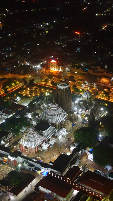 Vertical Aerial Night View of Jagannath Temple Puri Odisha India