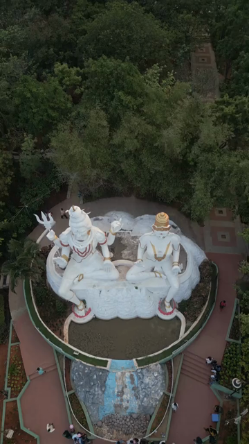 Vertical Aerial Night View of Kailasagiri Shiva Parvati Statue Visakhapatnam