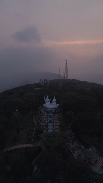 Vertical Aerial Night View of Kailasagiri Shiva Parvati Statue Visakhapatnam