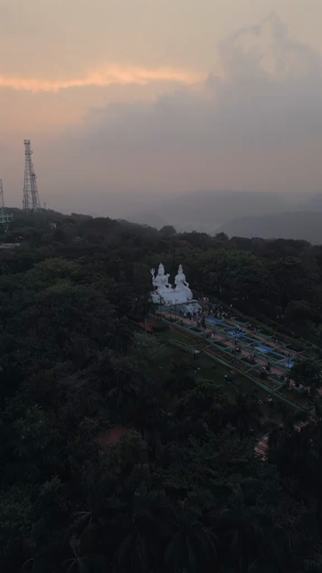 Vertical Aerial Night View of Kailasagiri Shiva Parvati Statue Visakhapatnam