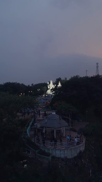 Vertical Aerial Night View of Kailasagiri Shiva Parvati Statue Visakhapatnam