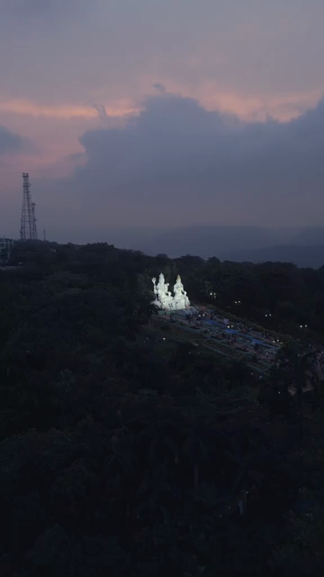 Vertical Aerial Night View of Kailasagiri Shiva Parvati Statue Visakhapatnam