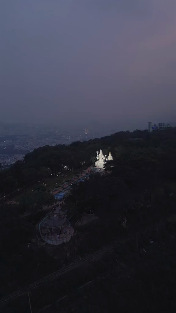 Vertical Aerial Night View of Kailasagiri Shiva Parvati Statue Visakhapatnam