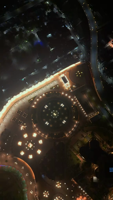 Vertical Aerial Night View of Mahakal Lok and Rudra Sagar Lake Ujjain Madhya Pradesh