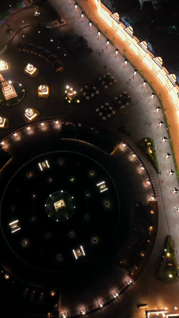 Vertical Aerial Night View of Mahakal Lok and Rudra Sagar Lake Ujjain Madhya Pradesh