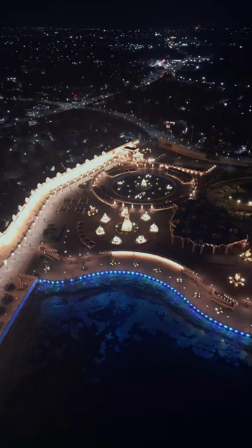 Vertical Aerial Night View of Mahakal Lok and Rudra Sagar Lake Ujjain Madhya Pradesh