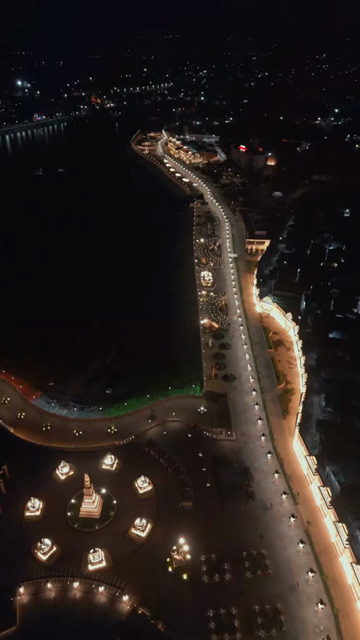 Vertical Aerial Night View of Mahakal Lok and Rudra Sagar Lake Ujjain Madhya Pradesh