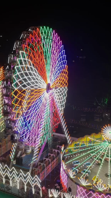 Vertical Aerial Night View of Pushkar Mela Fairground Rajasthan