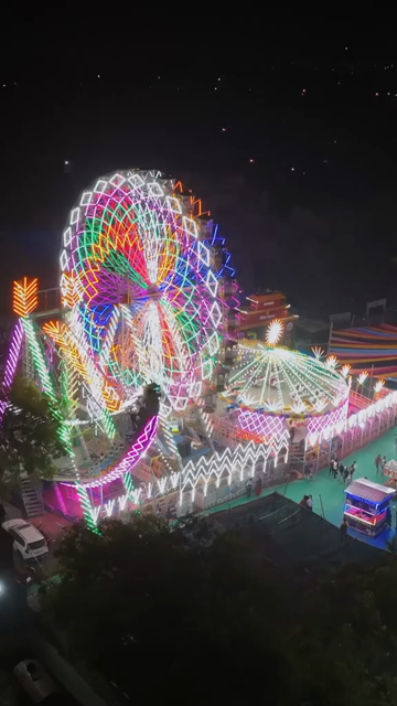 Vertical Aerial Night View of Pushkar Mela Fairground Rajasthan