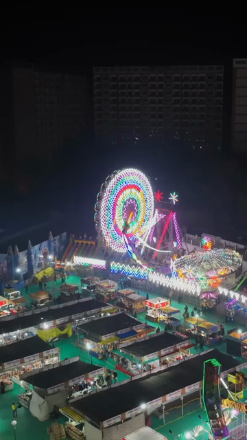 Vertical Aerial Night View of Pushkar Mela Fairground Rajasthan
