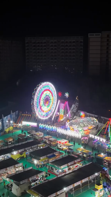 Vertical Aerial Night View of Pushkar Mela Fairground Rajasthan
