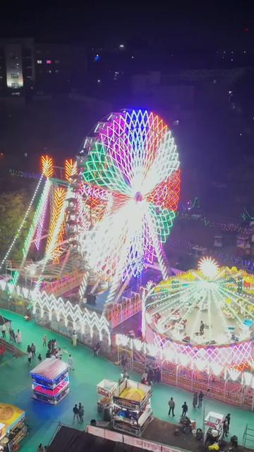 Vertical Aerial Night View of Pushkar Mela Fairground Rajasthan