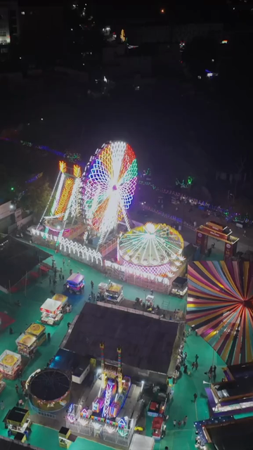 Vertical Aerial Night View of Pushkar Mela Fairground Rajasthan