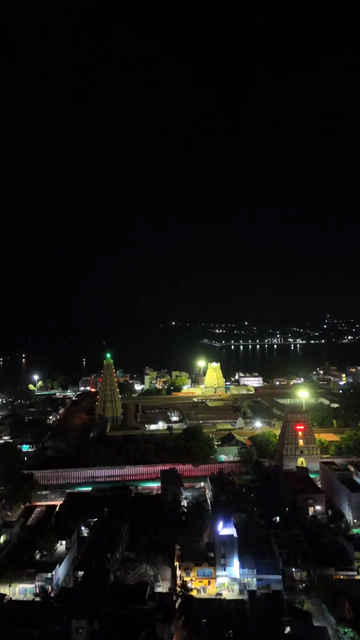 Vertical Aerial Night View of Ramanathaswamy Temple Rameswaram Tamil Nadu India