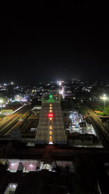 Vertical Aerial Night View of Ramanathaswamy Temple Rameswaram Tamil Nadu India